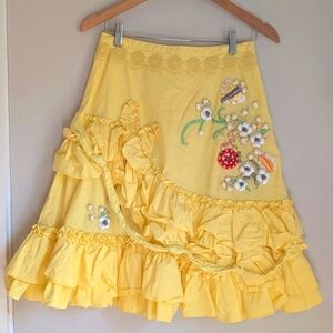 Anthropology -Lithe Yellow Embroidered Ribboned Skirt Size-2